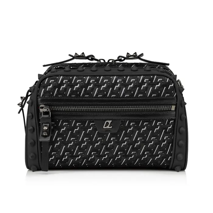 Men Loubitown Crossbody Bag 8211 Coated Canva Techno CL And Rubber 8211 Black Black Christian Louboutin Crossbody Bags