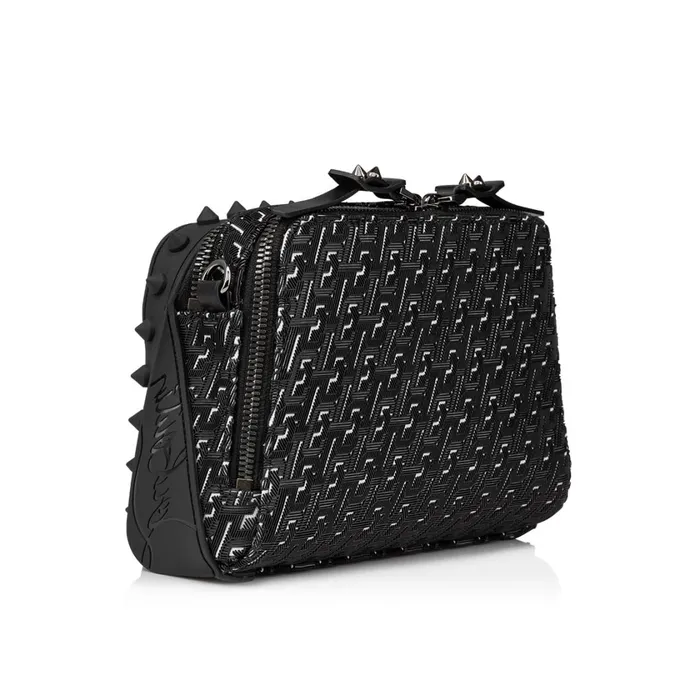 Men Loubitown Crossbody Bag 8211 Coated Canva Techno CL And Rubber 8211 Black Black Christian Louboutin Crossbody Bags