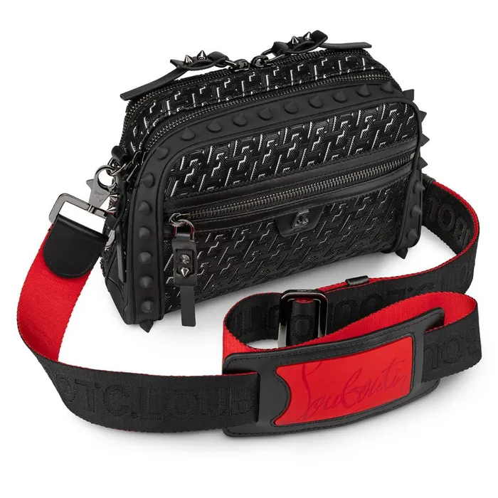 Men Loubitown Crossbody Bag 8211 Coated Canva Techno CL And Rubber 8211 Black Black Christian Louboutin Crossbody Bags