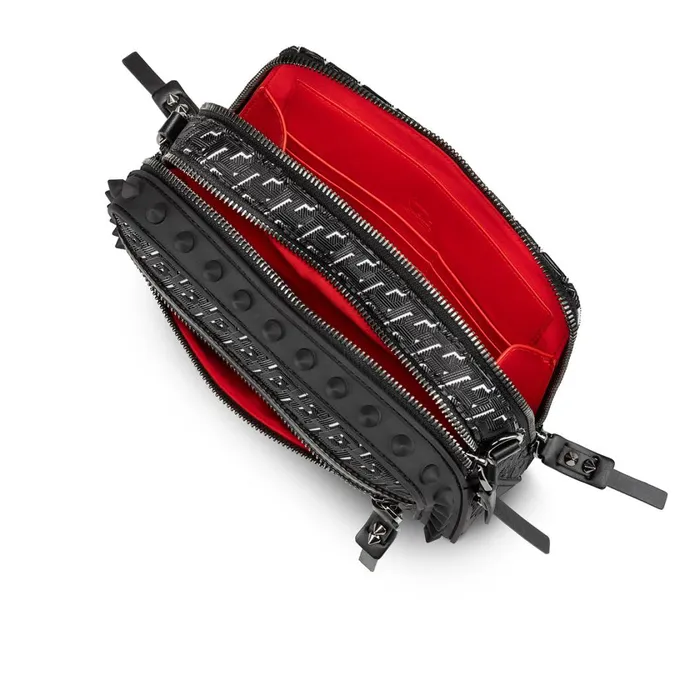 Men Loubitown Crossbody Bag 8211 Coated Canva Techno CL And Rubber 8211 Black Black Christian Louboutin Crossbody Bags
