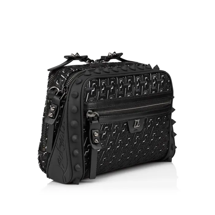 Men Loubitown Crossbody Bag 8211 Coated Canva Techno CL And Rubber 8211 Black Black Christian Louboutin Crossbody Bags