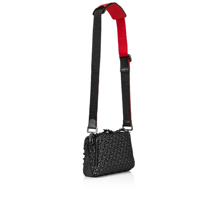 Men Loubitown Crossbody Bag 8211 Coated Canva Techno CL And Rubber 8211 Black Black Christian Louboutin Crossbody Bags