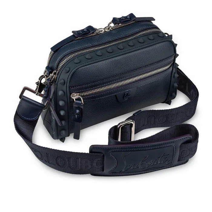Men Loubitown Crossbody Bag 8211 Grained Calf Leather And Fabric 8211 Marine Blue Christian Louboutin Crossbody Bags