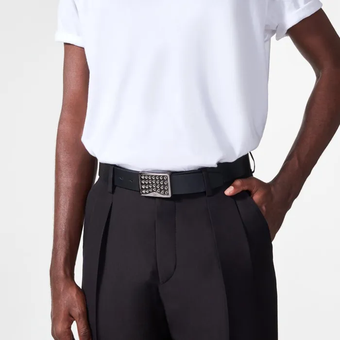 Men Louis Belt Belt 8211 Calf Leather And Spikes 8211 Black Black Christian Louboutin Belts