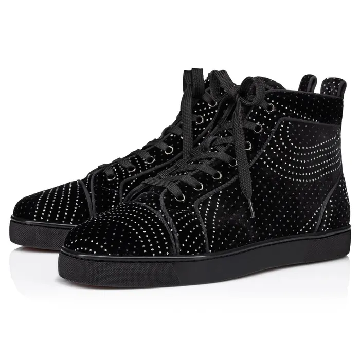 Men Louis Hightop Sneakers 8211 Velvet River And Calf Leather 8211 Black Black Christian Louboutin High Top Sneakers Men Louis Hightop Sneakers 8211 Velvet River And Calf Leather 8211 Black Black Christian Louboutin High Top Sneakers