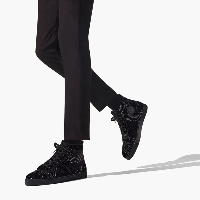 Men Louis Hightop Sneakers 8211 Velvet River And Calf Leather 8211 Black Black Christian Louboutin High Top Sneakers