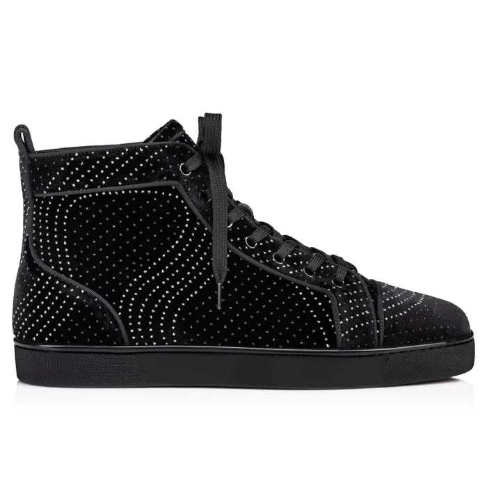 Men Louis Hightop Sneakers 8211 Velvet River And Calf Leather 8211 Black Black Christian Louboutin High Top Sneakers