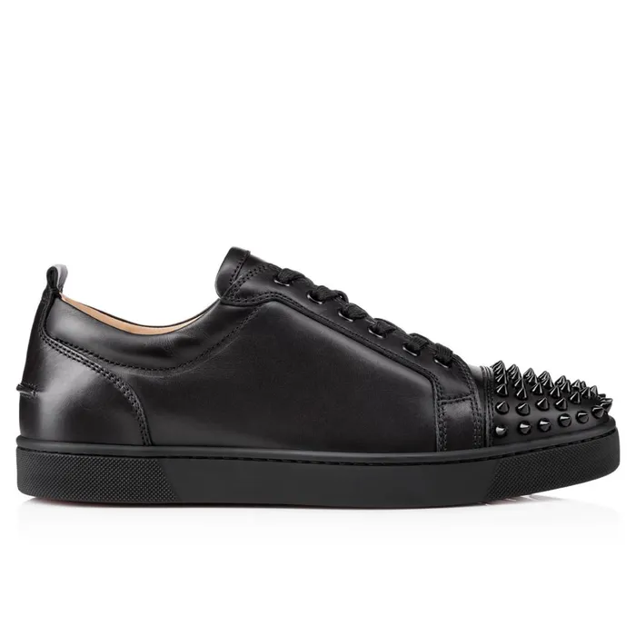 Men Louis Junior Spikes Sneakers 8211 Calf Leather And Spikes 8211 Black Black Christian Louboutin Low Top Sneakers