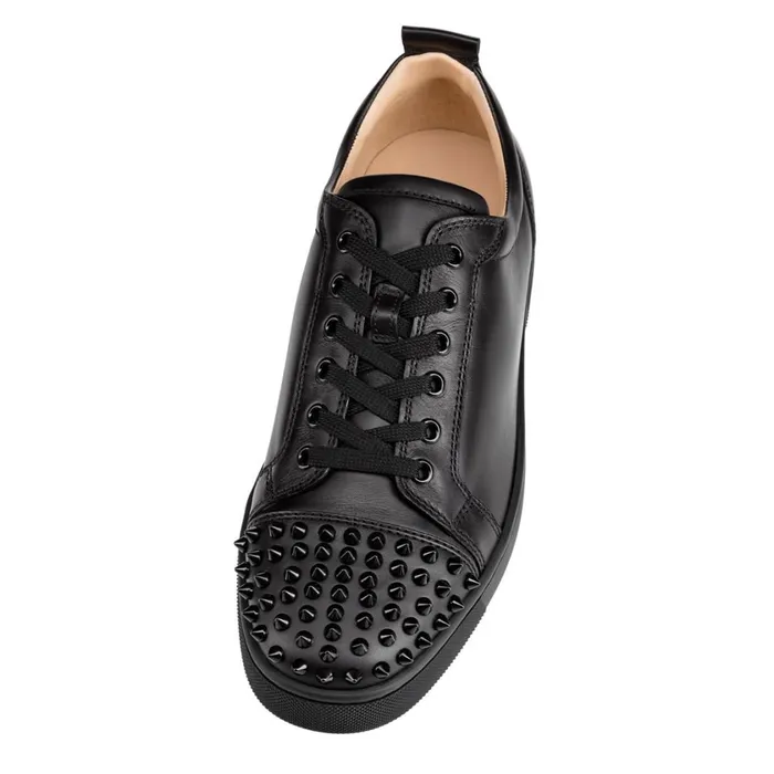 Men Louis Junior Spikes Sneakers 8211 Calf Leather And Spikes 8211 Black Black Christian Louboutin Low Top Sneakers
