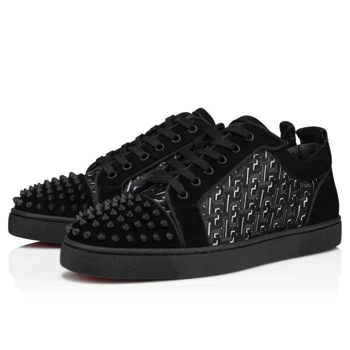 Men Louis Junior Spikes Sneakers 8211 Suede Coated Canva Techno CL And Spikes 8211 Black Black Christian Louboutin Low Top Sneakers Men Louis Junior Spikes Sneakers 8211 Suede Coated Canva Techno CL And Spikes 8211 Black Black Christian Louboutin Low Top Sneakers