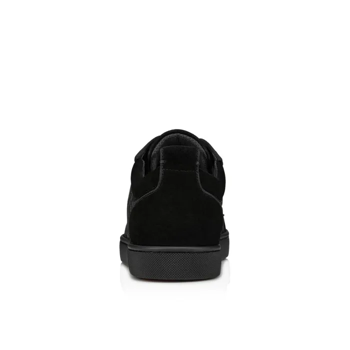 Men Louis Junior Spikes Sneakers 8211 Suede Coated Canva Techno CL And Spikes 8211 Black Black Christian Louboutin Low Top Sneakers