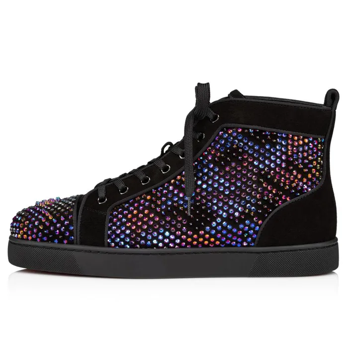 Men Louis Strass Loubiguana Hightop Sneakers 8211 Suede And Strass 8211 Multicolor Multicolor Christian Louboutin High Top Sneakers