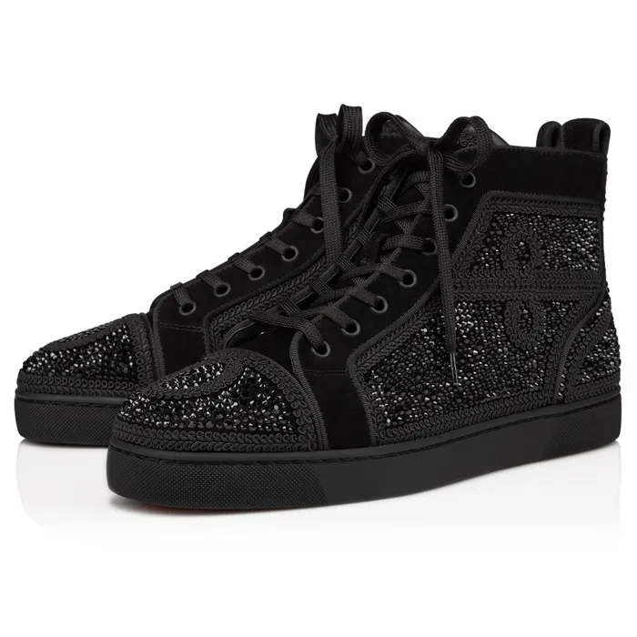 Men Louisario Hightop Sneakers 8211 Suede Strass And Veau Velours 8211 Black Black Christian Louboutin High Top Sneakers Men Louisario Hightop Sneakers 8211 Suede Strass And Veau Velours 8211 Black Black Christian Louboutin High Top Sneakers