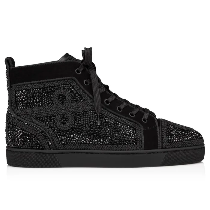 Men Louisario Hightop Sneakers 8211 Suede Strass And Veau Velours 8211 Black Black Christian Louboutin High Top Sneakers