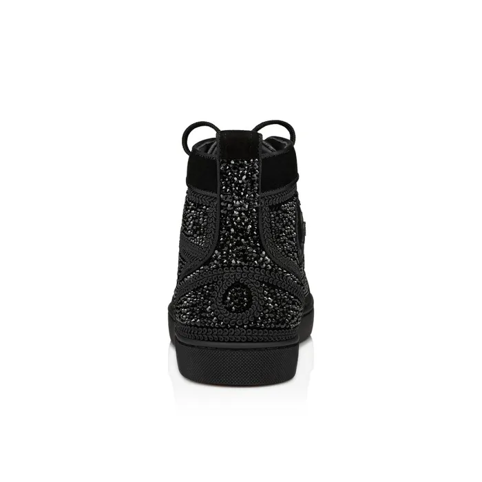 Men Louisario Hightop Sneakers 8211 Suede Strass And Veau Velours 8211 Black Black Christian Louboutin High Top Sneakers