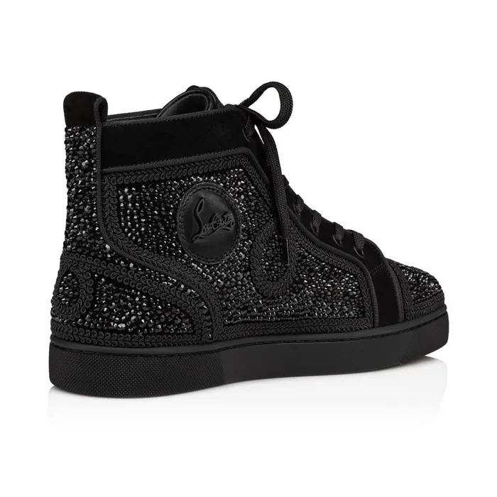 Men Louisario Hightop Sneakers 8211 Suede Strass And Veau Velours 8211 Black Black Christian Louboutin High Top Sneakers