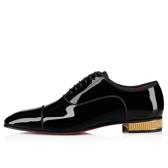 Men Met Greggo Laceup Shoes 8211 Patent Calf 8211 Black Black Christian Louboutin Buckles and Laceups