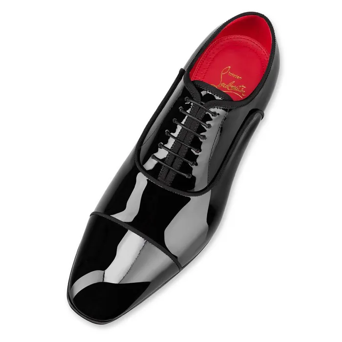 Men Met Greggo Laceup Shoes 8211 Patent Calf 8211 Black Black Christian Louboutin Buckles and Laceups