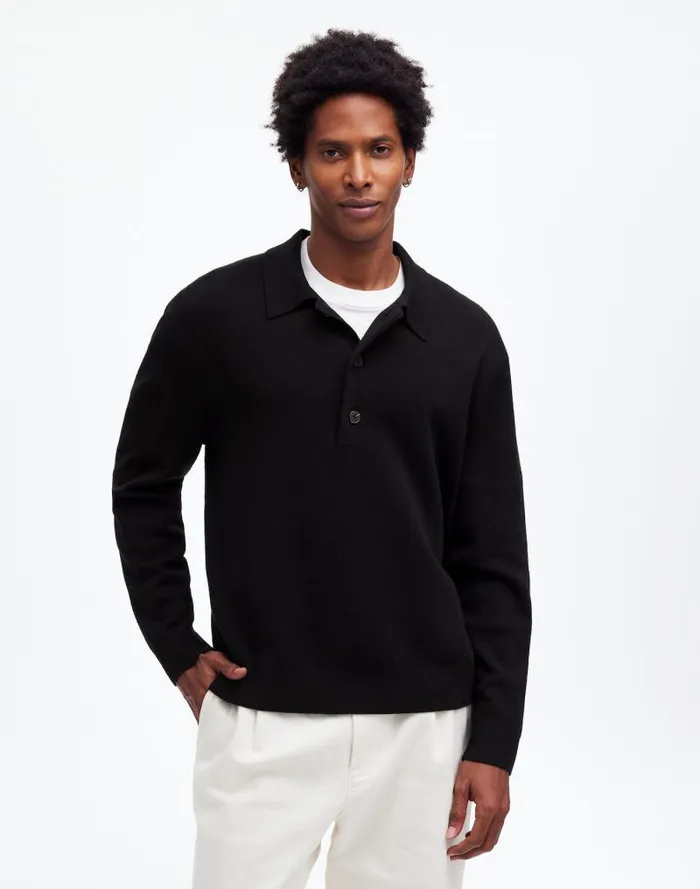 Men MilanoKnit Sweater Polo Shirt In Merino Wool True Black Madewell Shirts