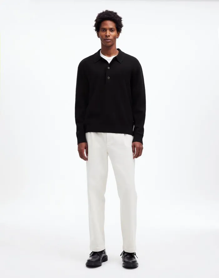 Men MilanoKnit Sweater Polo Shirt In Merino Wool True Black Madewell Shirts