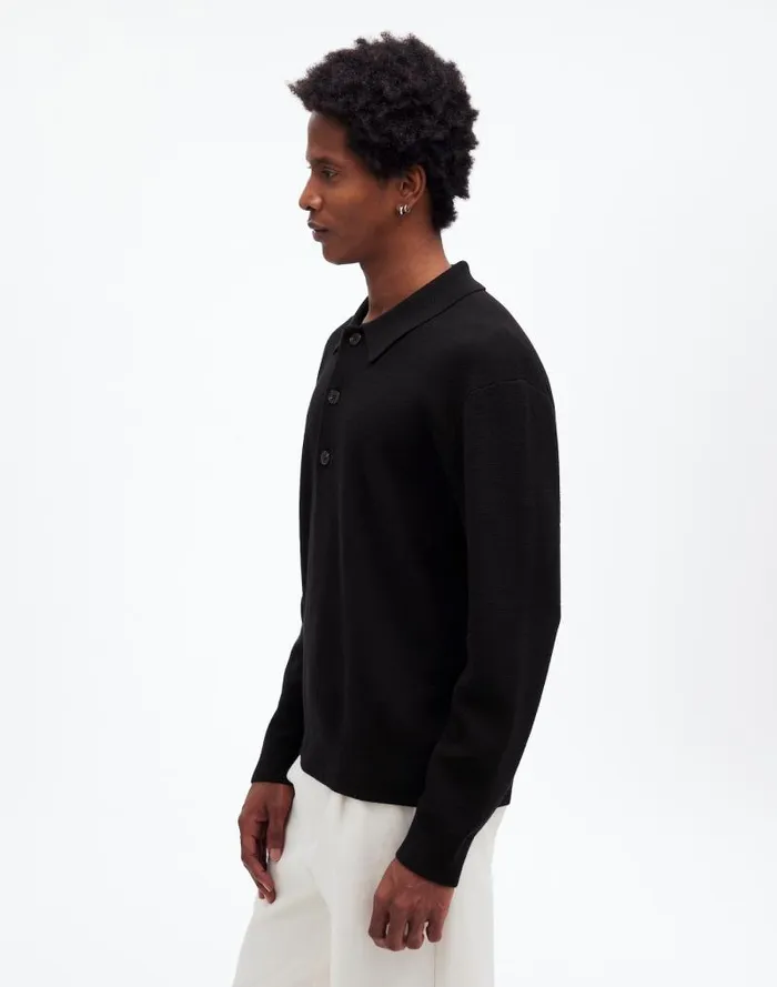 Men MilanoKnit Sweater Polo Shirt In Merino Wool True Black Madewell Shirts