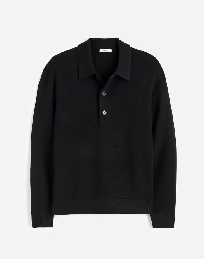 Men MilanoKnit Sweater Polo Shirt In Merino Wool True Black Madewell Shirts