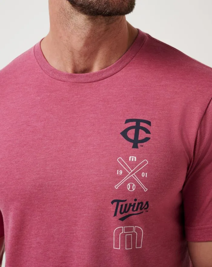 Men MINNESOTA TWINS SUNSET SLAM 20 TEE Heather Red TravisMathew Tees