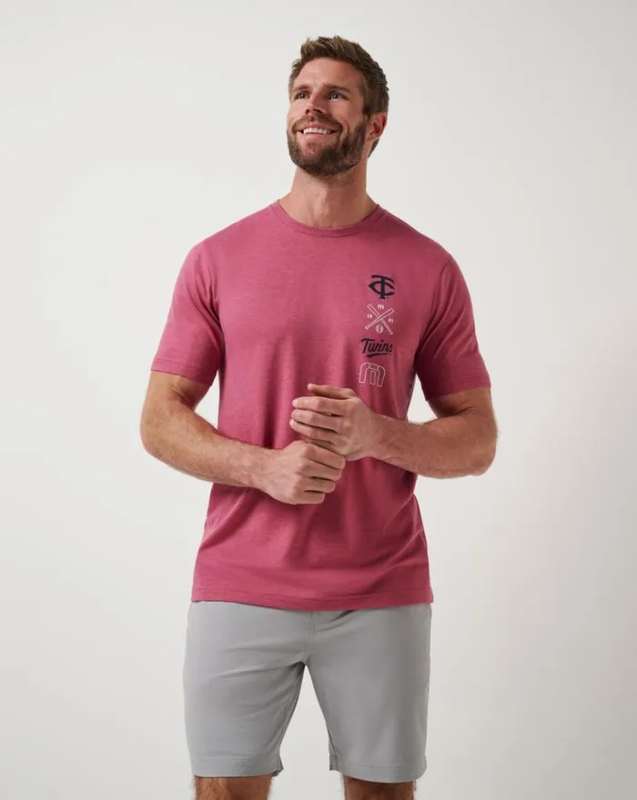 Men MINNESOTA TWINS SUNSET SLAM 20 TEE Heather Red TravisMathew Tees