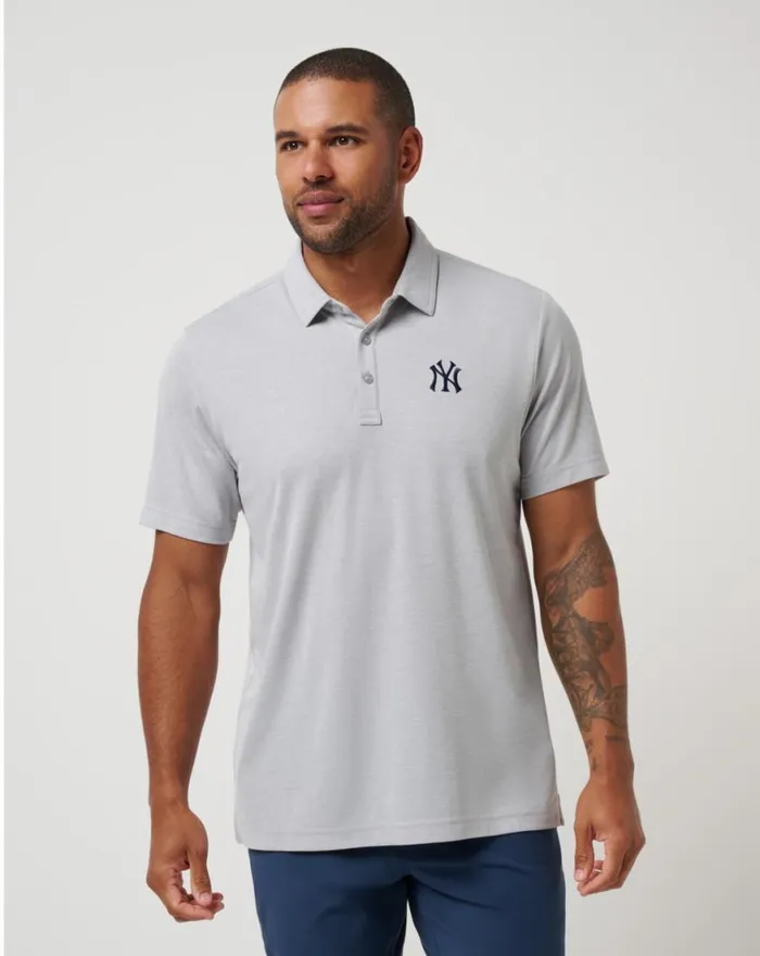 Men NEW YORK YANKEES PLAYOFF PITCH POLO Heather Grey TravisMathew Polos
