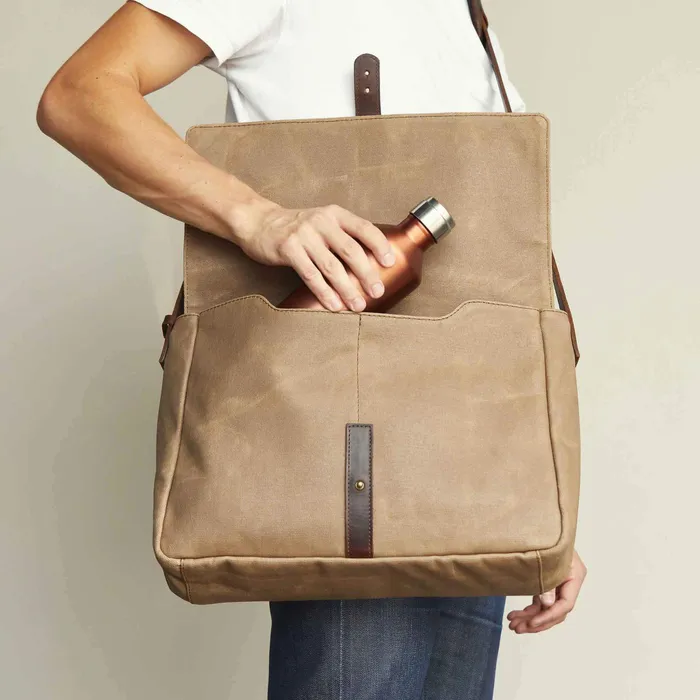 Men Nisolo Bags and Wallets Loreto Messenger Bag Waxed Canvas