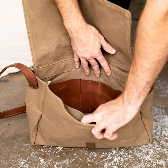 Men Nisolo Bags and Wallets Loreto Messenger Bag Waxed Canvas