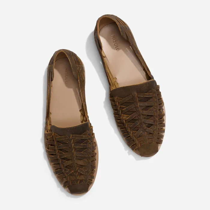 Men Nisolo Sandals and Slip Ons Huarache Sandal Waxed Brown