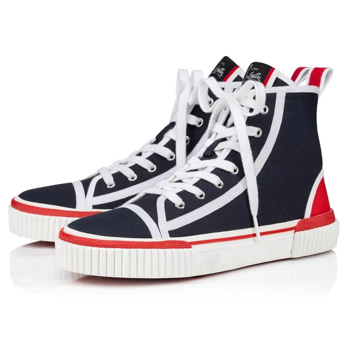 Men Pedro Hightop Sneakers 8211 Canva 8211 Navy Blue Christian Louboutin High Top Sneakers Men Pedro Hightop Sneakers 8211 Canva 8211 Navy Blue Christian Louboutin High Top Sneakers