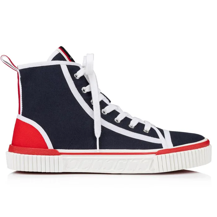Men Pedro Hightop Sneakers 8211 Canva 8211 Navy Blue Christian Louboutin High Top Sneakers