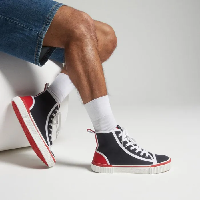Men Pedro Hightop Sneakers 8211 Canva 8211 Navy Blue Christian Louboutin High Top Sneakers