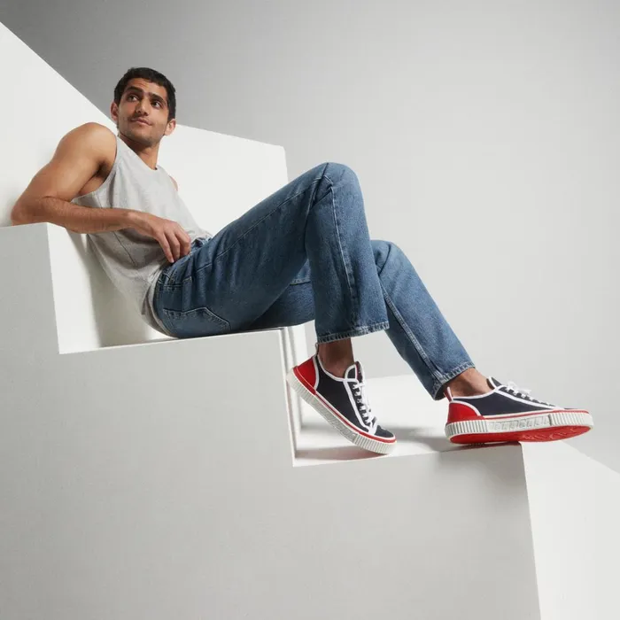Men Pedro Junior Sneakers 8211 Fabric 8211 Navy Blue Christian Louboutin Low Top Sneakers