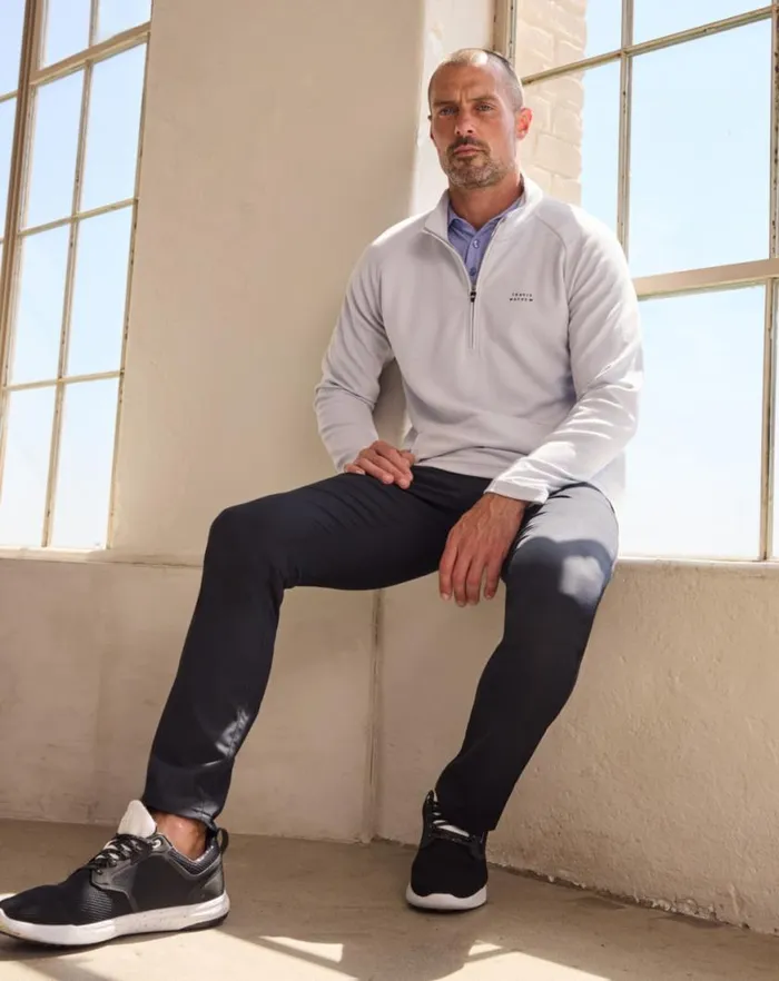 Men PERFORMANCE WAFFLE QUARTER ZIP Heather Light Grey TravisMathew Quarter Zips Men PERFORMANCE WAFFLE QUARTER ZIP Heather Light Grey TravisMathew Quarter Zips