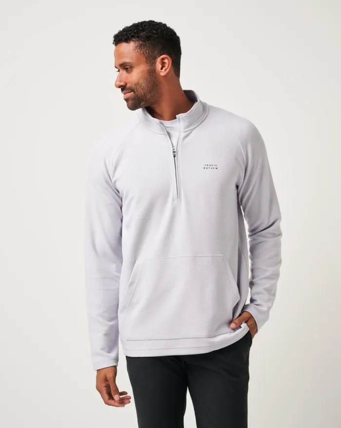 Men PERFORMANCE WAFFLE QUARTER ZIP Heather Light Grey TravisMathew Quarter Zips