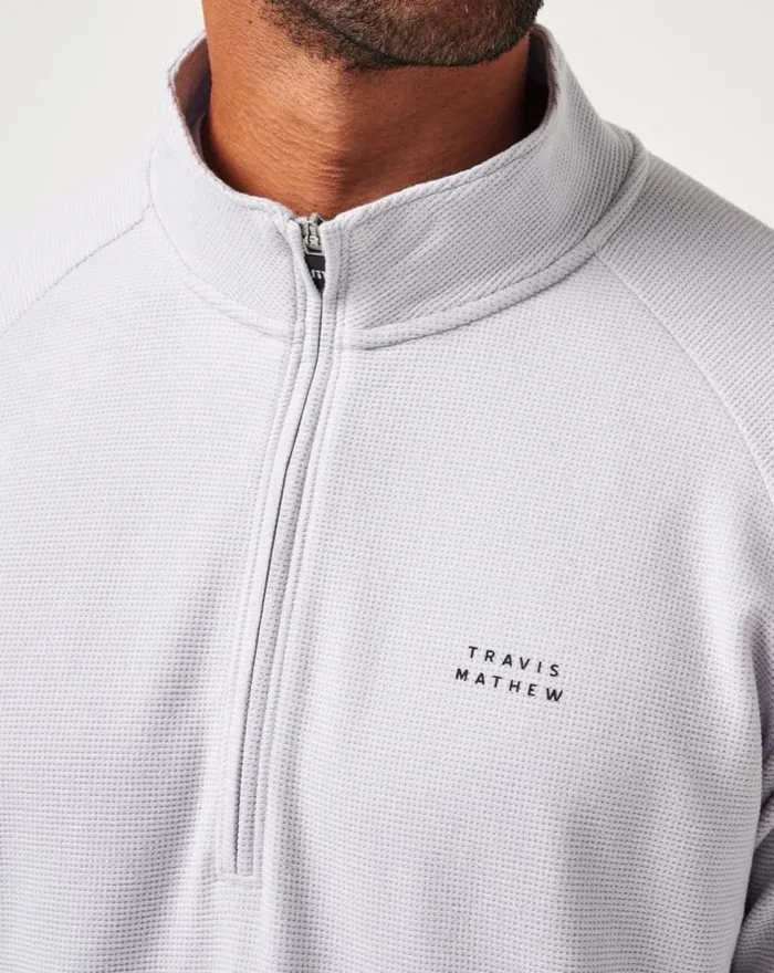 Men PERFORMANCE WAFFLE QUARTER ZIP Heather Light Grey TravisMathew Quarter Zips