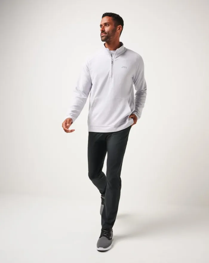 Men PERFORMANCE WAFFLE QUARTER ZIP Heather Light Grey TravisMathew Quarter Zips