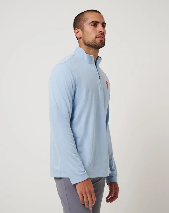 Men PHILADELPHIA PHILLIES TIME TO TAILGATE QUARTER ZIP Heather Blue TravisMathew Quarter Zips