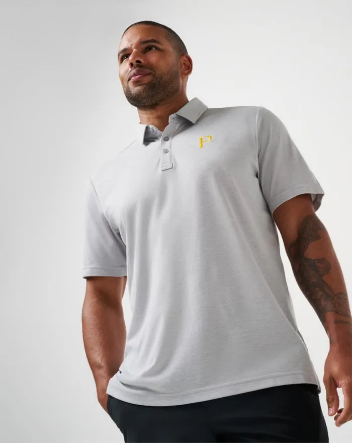 Men PITTSBURGH PIRATES PLAYOFF PITCH POLO Heather Grey TravisMathew Polos