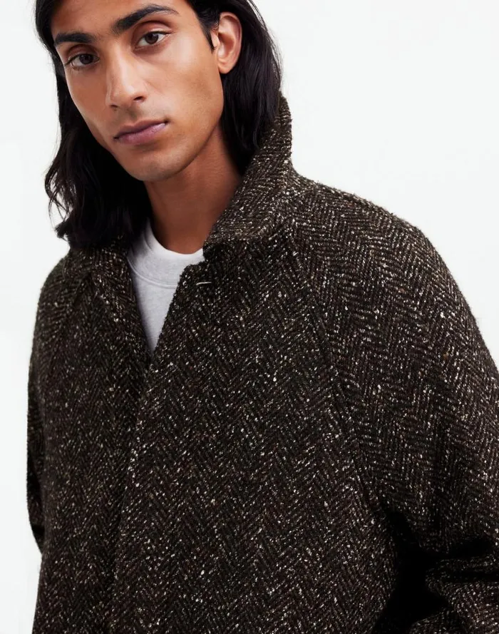 Men RaglanSleeve Topcoat In Italian Fabric Chocolate Multi Madewell Coats Jackets