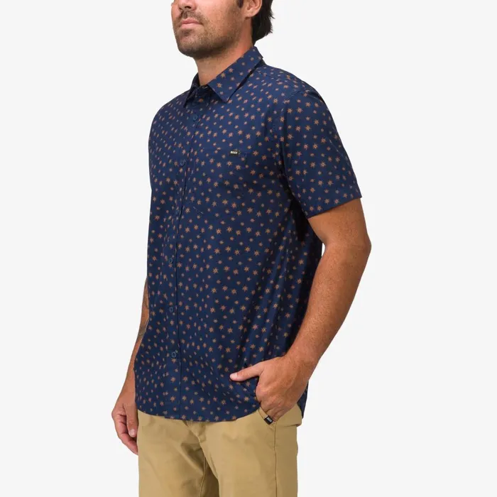 Men Reef TShirts and Shirts Bentley Short Sleeve Woven Shirt Dress Blues Men Reef TShirts and Shirts Bentley Short Sleeve Woven Shirt Dress Blues