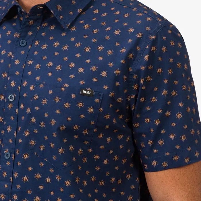 Men Reef TShirts and Shirts Bentley Short Sleeve Woven Shirt Dress Blues Men Reef TShirts and Shirts Bentley Short Sleeve Woven Shirt Dress Blues