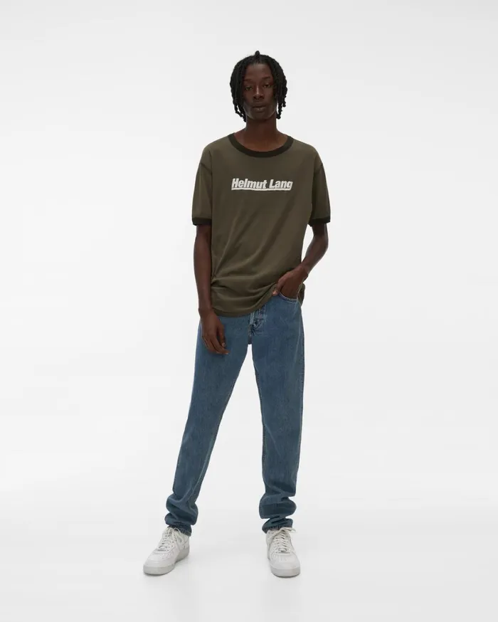Men Retro Rib Base Layer Tee Naval Green Helmut Lang TShirts