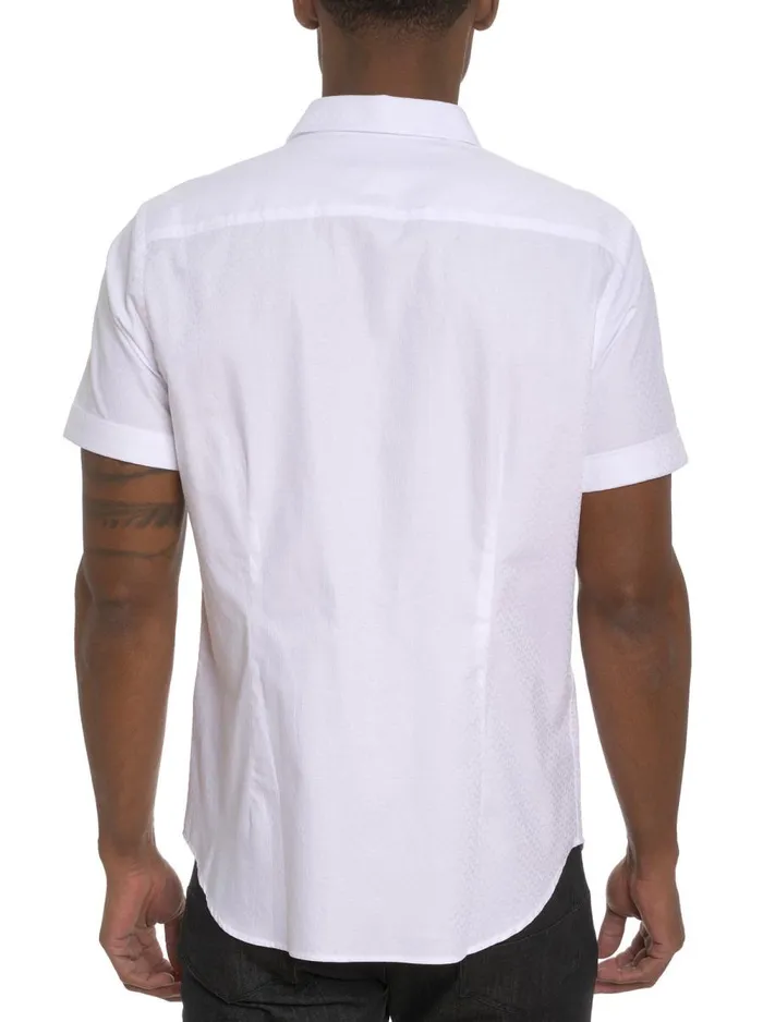 Men Robert Graham Button Down Shirts DIAMOND BAR SHORT SLEEVE BUTTON DOWN SHIRT WHITE