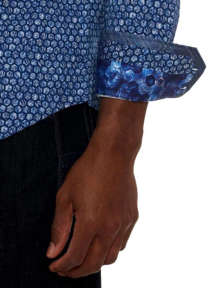 Men Robert Graham Button Down Shirts HEXO PLANET LONG SLEEVE BUTTON DOWN SHIRT BLUE