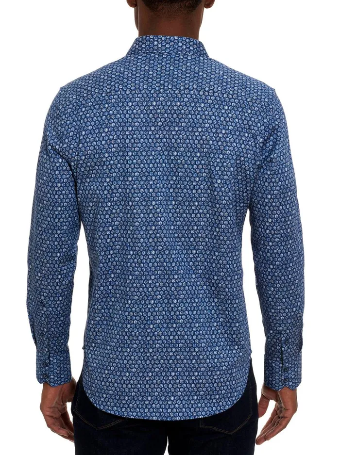Men Robert Graham Button Down Shirts HEXO PLANET LONG SLEEVE BUTTON DOWN SHIRT BLUE