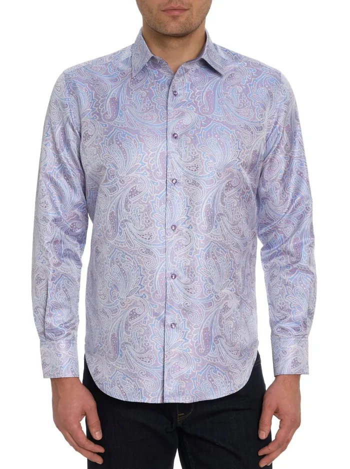 Men Robert Graham Button Down Shirts LIMITED EDITION COSMIC DANCER LONG SLEEVE BUTTON DOWN SHIRT LIGHT BLUE